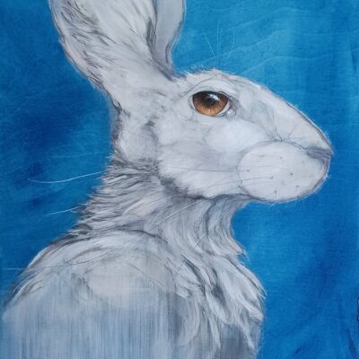 WINTER HARE on Prussian Blue by Sylvia Parkinson Brown: Irish Art by Greenlane Gallery Dingle